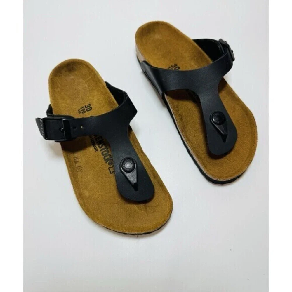 Birkenstock Gizeh Birko-Flor Sandals Black Kids Size US C 12 EU 30 Girls NARROW